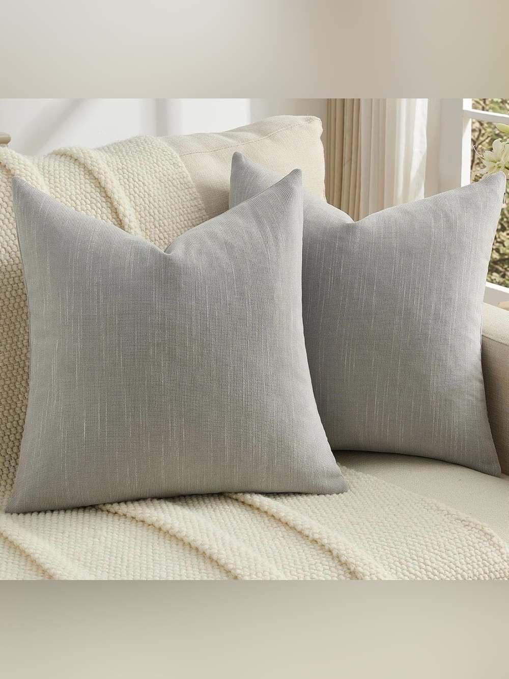 Pack of 2 Chenille Throw Pillow Covers 26x26 Inch, Dark Grey